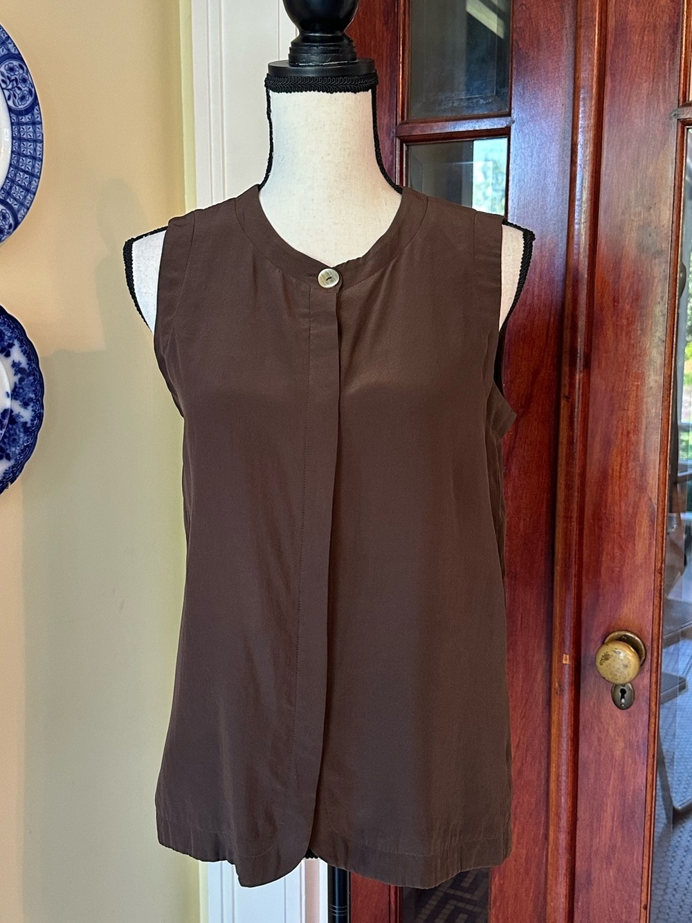 Liz Claiborne | VTG Chocolate Brown 100% Silk Sleeveless Button-Front Top, 8P